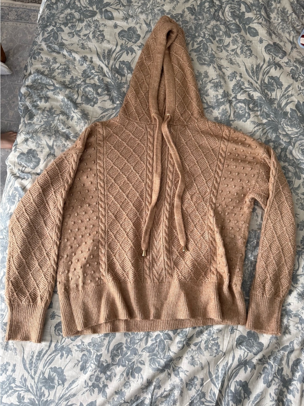 Ann Taylor Cable Knit Hooded Sweater in Light Brown
